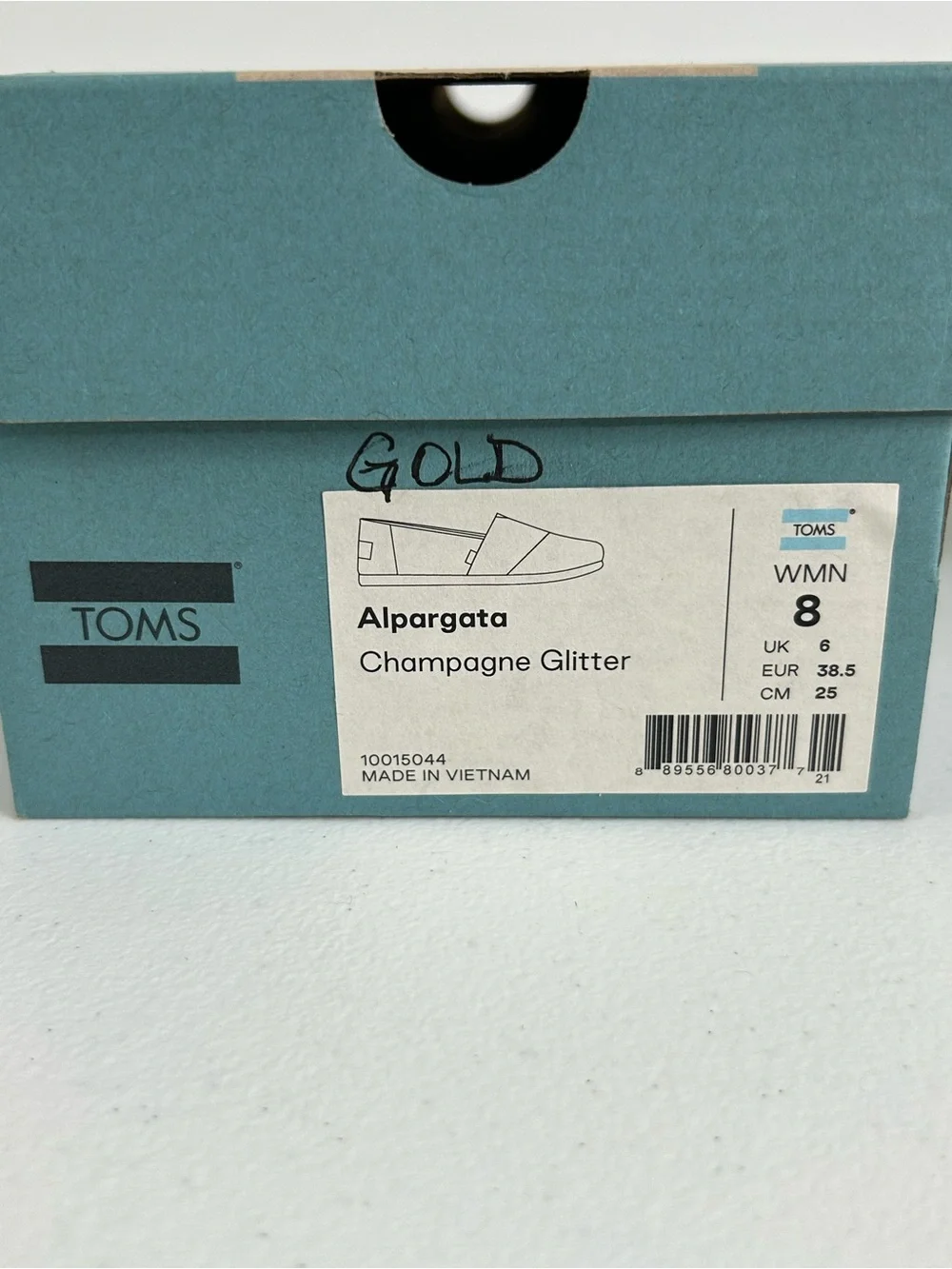 Toms Alpargata Champagne Glitter Shoes Size 8 NIB